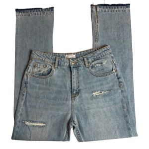 Zara High Waist Split Released Hem Light Jeans